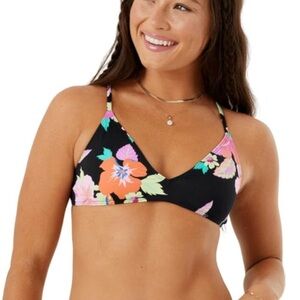 NWT Roxy Wanderlust Athletic Triangle Bikini Top Multi Floral Black XS